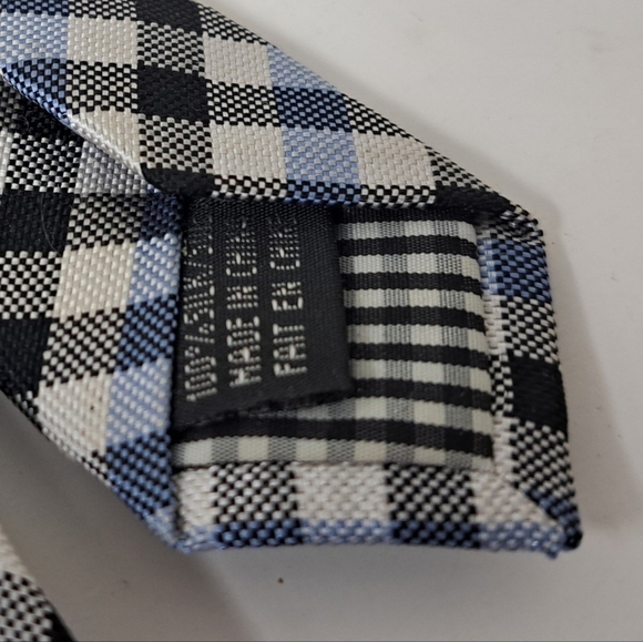 Ben Sherman Men's Slim Tie Neck Tie 100% Silk Black Blue White Check 61" - Picture 5 of 8